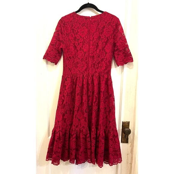 GAL MEETS GLAM Red Lace Fit & Flare Midi Dress Women's Size 4 - Picture 6 of 10